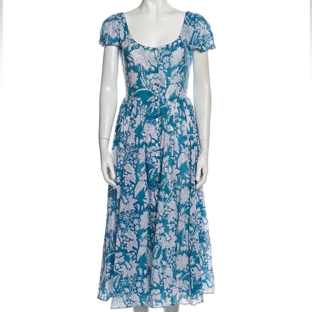Alix of Bohemia blue white floral maxi flare dress